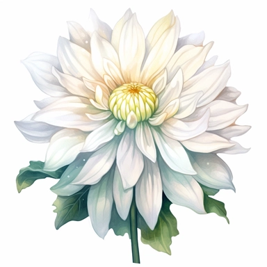 Watercolor snow clean white dahlia clipart on a white background in the style of feminine sticker art, Tanya Shatseva, storybook illustration, pure and pristine shades, Georgia O'Keeffe, flower and nature motifs, colored line art, colored outlines, cottagecore design, watercolor on white background, ombre, warm tones, colored line art, colored outlines, iridescent ombre, gradient shading, winter snow tone, vibrant digital art oil paint photorealism, an illustration of a colored flower, meticulou