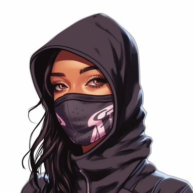 clipart, anime style urban black women balaclava ski masks aesthetic, rap aesthetics, rapcore, techwear streetwear luxury fashion centered with margins on a isolated background