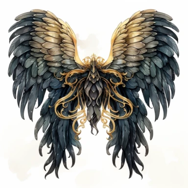 watercolor Clipart of black angel wings, white background, detailed, 8k, high resolution