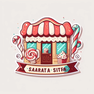 vector sticker design, Christmas Candy Shop clipart, white background, flat colors