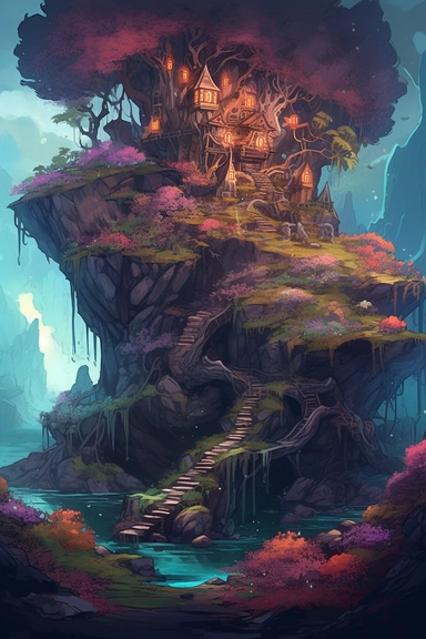 realistic clipart of enchanted curse landscape, digital painting