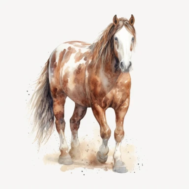 watercolour Mustang horse beautifully detailed perfect realistic facial features realistic mustang horse four perfect legs and hooves beautiful perfectly detailed mustang horse ,png image,high resolution,300dpi,graphic clipart,computer graphics
