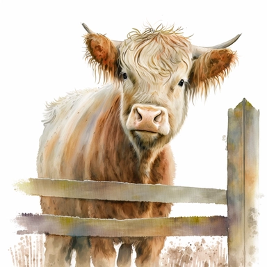 Highland Cow old farm gate, Watercolor, Clipart, Farm Animal, clipart, white background