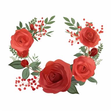 red rose Flower crown clipart, white background Flat design