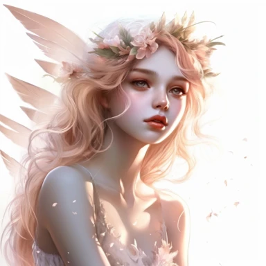 Ethereal Fairy with an ethereal body, highly detailed face, and a mysterious expression, Use dreamlike lighting with soft sunlight falling on the subject’s face and hair, to create an ultra-realistic image that captures the subject’s natural beauty and personality, clipart on white background