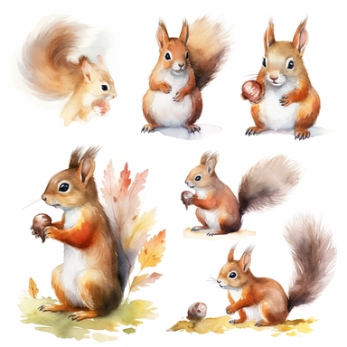 watercolor . forest animals. squirrel .clipart. white background