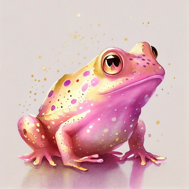 funny pink eerald with gold shine color, magic royal fat frog with funny dots, cartoon style, white background, black outside lines, designs, white background, watercolor pencil drawing, small details, digital art, clipart, super acurate, –testp, pixar,
