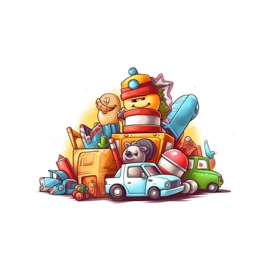 toys vector clipart, in the style of sudersan pattnaik, animated gifs, colorized, white background, purified background