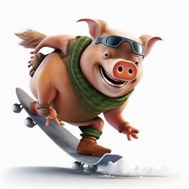 animal sow snowboarding , smiling, full body, downhill snowboard clipart, Sport graphics, 8k polished, isolated on white background, 3d, rendered by pixar