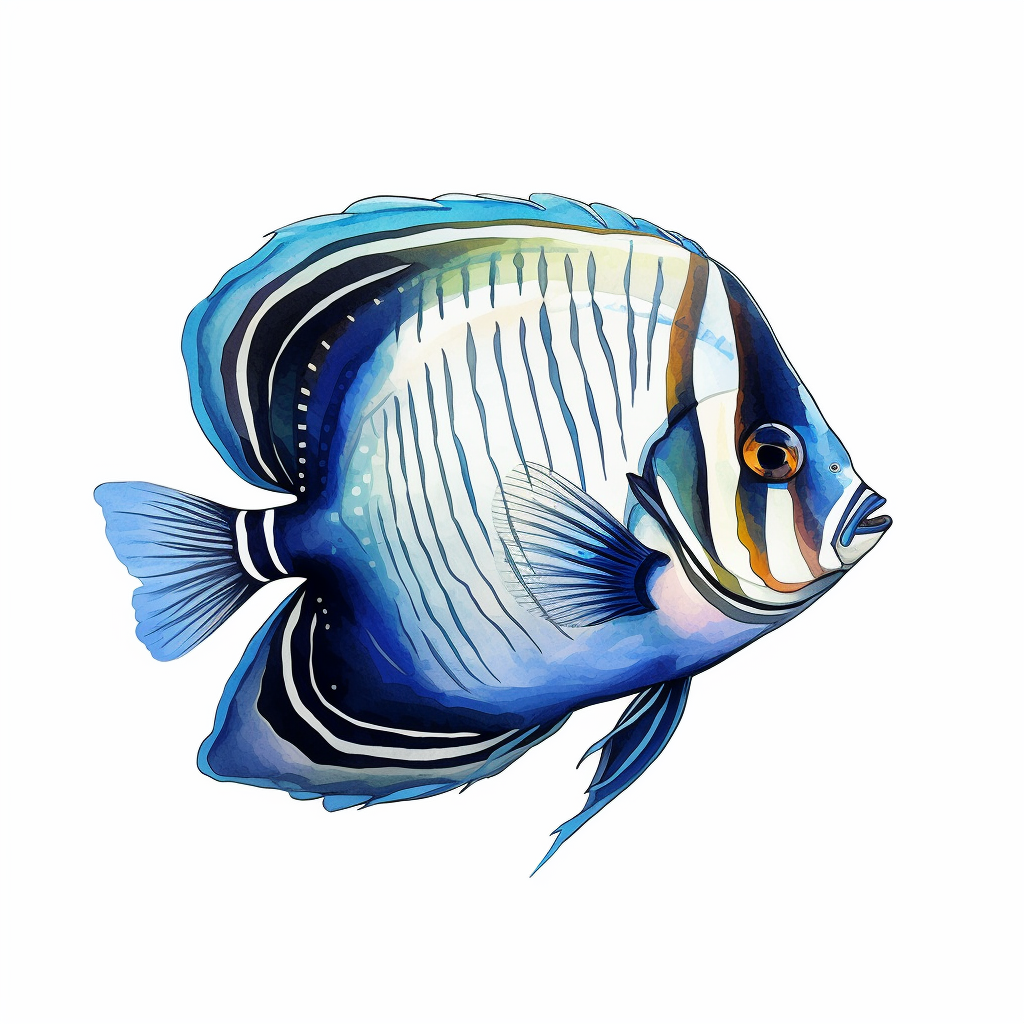 Emperor Angelfish Fish, water color style, clipart, white background ...