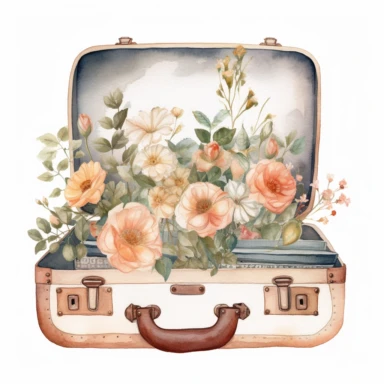 vintage open suitcase with flowers clipart watercolor white background