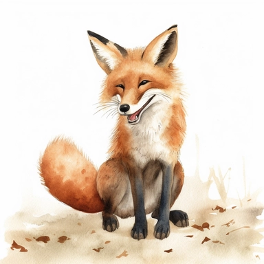 Watercolor cute great fox clipart, happy, gentle smile, beautiful watercolor ink wash coloring, thick pencil lines, Jon klassen, Adrian tomine, popular on etsy, watercolor illustrations clipart, watercolor illlustrations for kids and children, book illustrations, plain white background