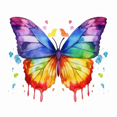 Cute Beautiful rainbow Couple Butterfly Heart Watercolor Clipart,Cartoon, hyper realistic, intricate detail, illustration style,high solution,on the white background