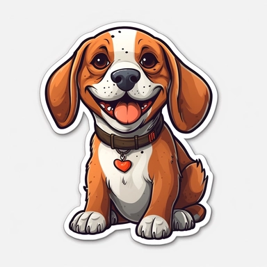 cute Beagle, happy and smiling, bold line, clipart, sticker, white background, no shadow, 8k detail