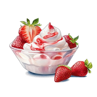 Commercial shot of ultra - realistic watercolor painting of a really delicious strawberry japanese dessert art clipart, creamy aesthetic, good looking food, delicious, yummy, foodie, healthy, white background no text, isolated on white, watercolor illustration, award winning, strong and sharp lines