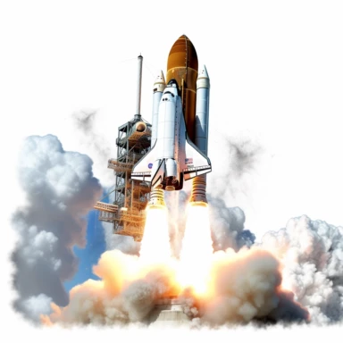 Clipart, A space shuttle launching from Earth with a trail of smoke, hyperrealistic, hyper high definition