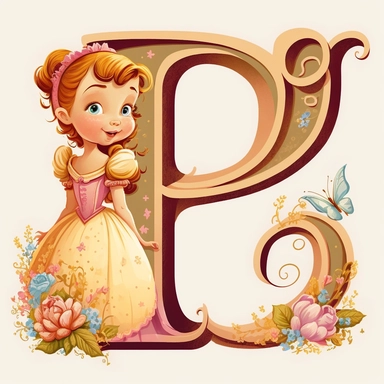 cute clipart for childrens book letter P happy disney princess theme