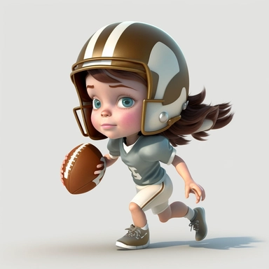 cute little girl playing american football, making a pass, passing, wearing a helmet, full body, smiling, american football, Sport graphics, action clipart, 16k, isolated on white background, 3d, rendered by pixar