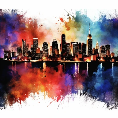 watercolor, clipart, image of the New York Skyline at night AR 3:2