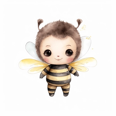 an animated baby bundle bee clipart with watercolor illustration,full body shot,8k,etsy style, white background
