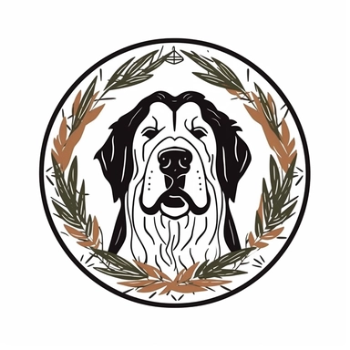 logo, botantical doodling Berenese Mountain dog , head, facing front, cute, circle frame, cartoon clipart, vector, bold line, white isolated background, high definition