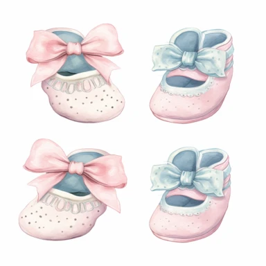 Clipart, vintage illustration, cute baby newborn babygirl shoes , pastel color, hand drawn