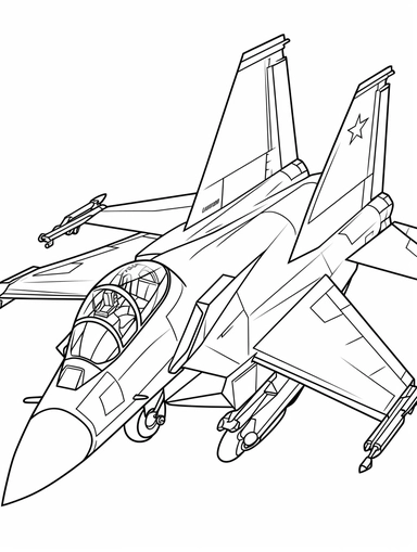design a kids fighter jet coloring book line art, coloring page line art, black clipart for coloring page, simple and clean line art, illustration style, bold wide black line art