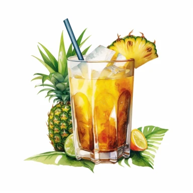 hand drawn , watercolor, hyper realistic, white background, , 16k, ultra detailed clipart, cut out image, hand-drawn, ultra HD, sharp and clean art a summe drink tropical flavored