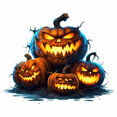 clipart of evil jack-o-lanterns on white background, clearly defined separate image, high quality--ar3:4-no mockups, watermarks, numbers, writing, letters--q2--v5.1--s1000