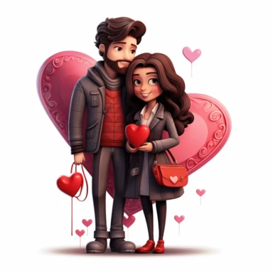 valentine's day, couple, latin, cute cartoon, 8k, detailed, clipart, white background