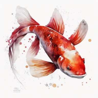 red and white, koi kacr, fish, no backgroun, white background, watercolor, clipart