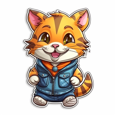 clip art sticker, a cheerful cat wearing a vest, vibrant, on white background