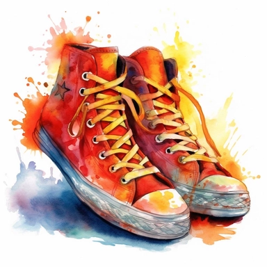 watercolor fire shoe, flame around, detailed, hd, clipart