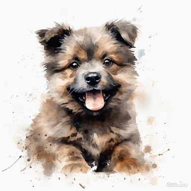 cute Tahltan Bear Dog dog portrait, full face, centered shot, side shot, dynamically posed, in action, playful mood, happy mood, playing mood, cute face, adorable smile, childlike eyes, clean watercolor illustration, white background, nursery baby imagery, painting, detailed, 8k, PNG, clipart,