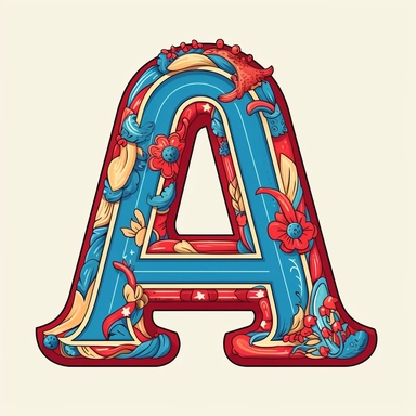 isolated flat clipart on a white background of a cute letter A on a blue background and red horizontal stripes tshirt design graphic, in the style of daniel f. gerhartz, transcendent, nikon d850, art of burma, captures the essence of nature, in the style of organic forms and patterns, expansive skies, hyper-detailed illustrations, i can't believe how beautiful this is, lively colors