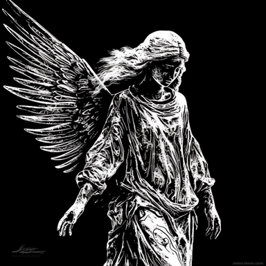 sketch clipart of a poster angel, hd, white on black background, spaced out,--ar 3:2