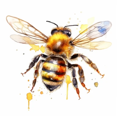 watercolor colorful clipart of a buzzing honeybee, hd, on white background