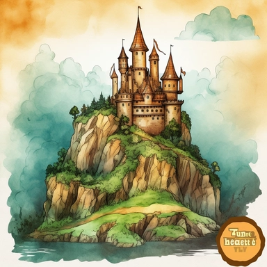 a Castle on Green Hill watercolor Clipart sublimation clipart graphic, full body, clipart, sticker, a single picture, cartoon style, highly detailed, 8k, one image in the frame--no text in the picture--