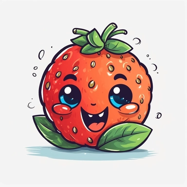 cute Strawberry, happy and smiling, bold line, clipart, sticker, white background, no shadow, 8k detail