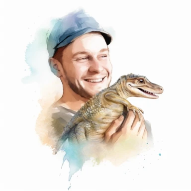 Adorable pet Monitor Lizard having happy moment with it's human owner, water color style, clipart, white background