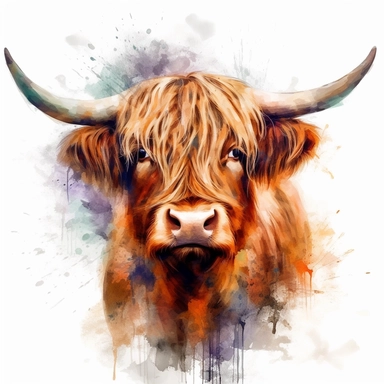 highland cattle oil painting watercolor clipart graffiti