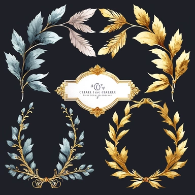 gold leaf baroque frames watercolor clipart