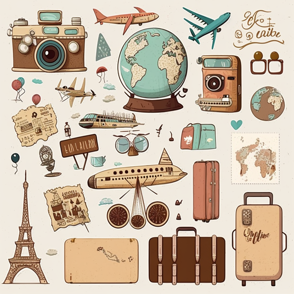 Cute Travel Clipart Suitcases Airplanes Passports Maps Landmarks