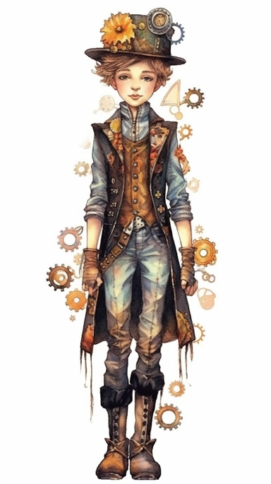 watercolor steampunk boy entire body illustration clipart by holly hobbie and mary engelbreit