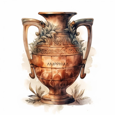 Beautiful vintage amphora, clipart, watercolor, raster graphic, Adobe Illustrator, white background, Cinema Lighting, ultra-detailed, 8k