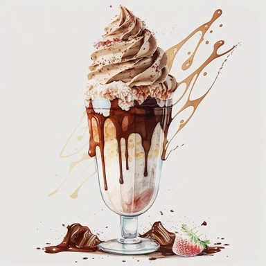 Showcase a mocha, a delightful blend of espresso, steamed milk, and chocolate syrup or chocolate powder, often topped with whipped cream and a drizzle of chocolate, white background, light watercolor, clipart, by Jack Hughes