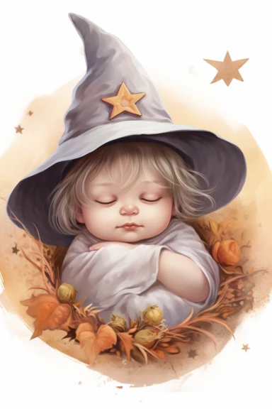 clipart, realistic newborn witch, pastel colors, vintage style