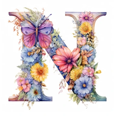 Pastel Color Beautiful Fairy Butterfly Flower Alphabet Letter  M  Watercolor Clipart, Cartoon, hyper realistic, intricate detail, illustration style, high solution, on the white background
