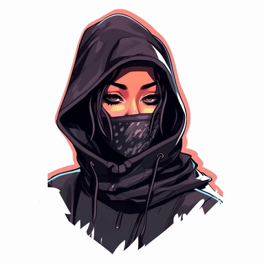 clipart, anime style urban black women balaclava ski masks aesthetic, rap aesthetics, rapcore, techwear streetwear luxury fashion centered with margins on a isolated background