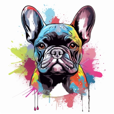 graffiti style french bulldog clip art white background